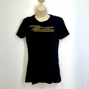 Next Level - ZZ Top Glitter Gold Logo Short Sleeve Black T Shirt Size Medium